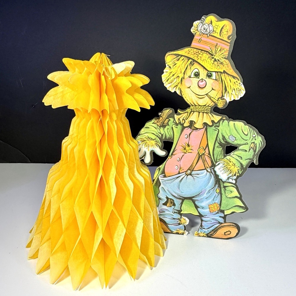 VTG 1979 Beistle Scarecrow Honeycomb Haystack Centerpiece Fall Halloween Decor
